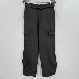 Quince Cotton Linen Twill Cargo Pant sz XS Women's Charcoal Gray Belted NWT